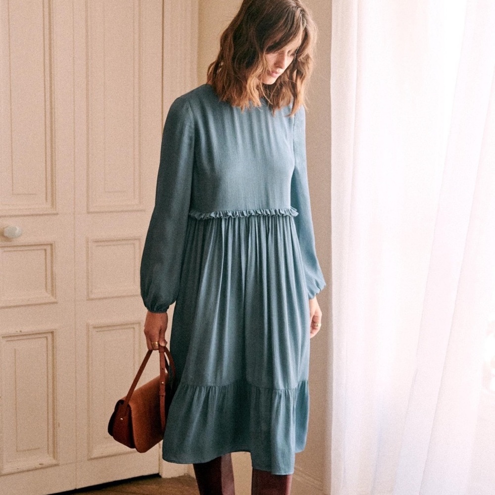 Sezane Dusty Teal Midi Dress
